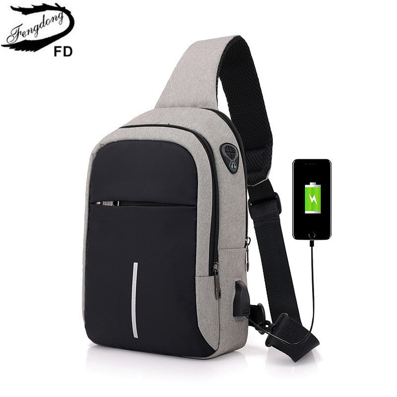 Fengdong Kleine Usb Charge Schoudertas Mannen Messenger Bags Vrouwen Waterdichte Sling Borst Bag Boy Reizen Rugzak Cross Body Bags