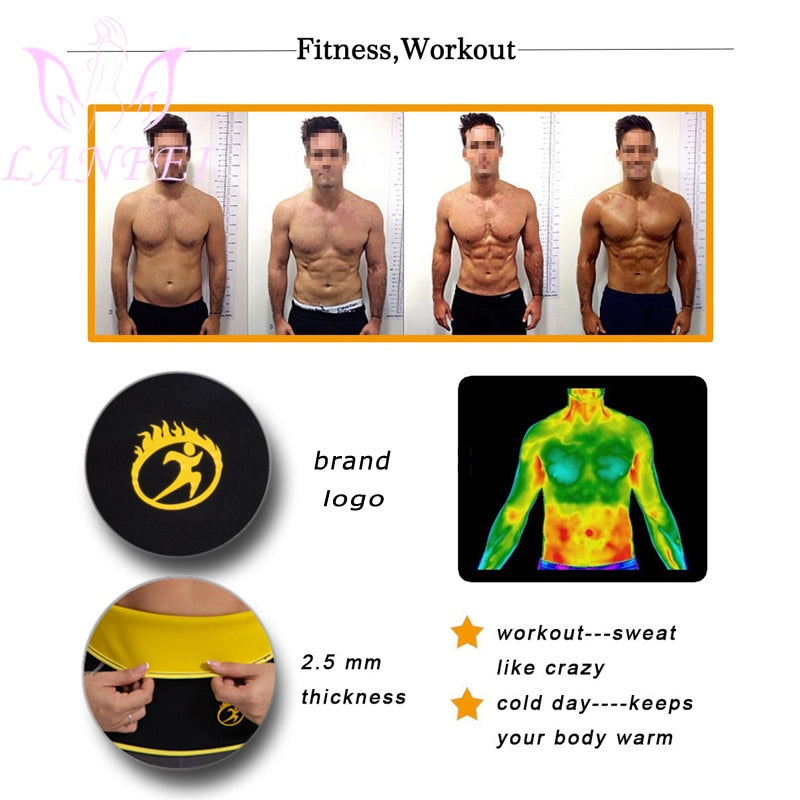 LANFEI Men Waist Trainer Belt Body Shaper Belly Wrap Neoprene Sauna Slimming Sweat Shapewear Workout Fitness Weight Loss Corset