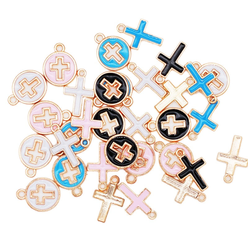 Breloques en croix couleur bonbon, goutte d&#39;huile, pendentif pour la fabrication de bijoux faits à la main, 30 pièces/lot