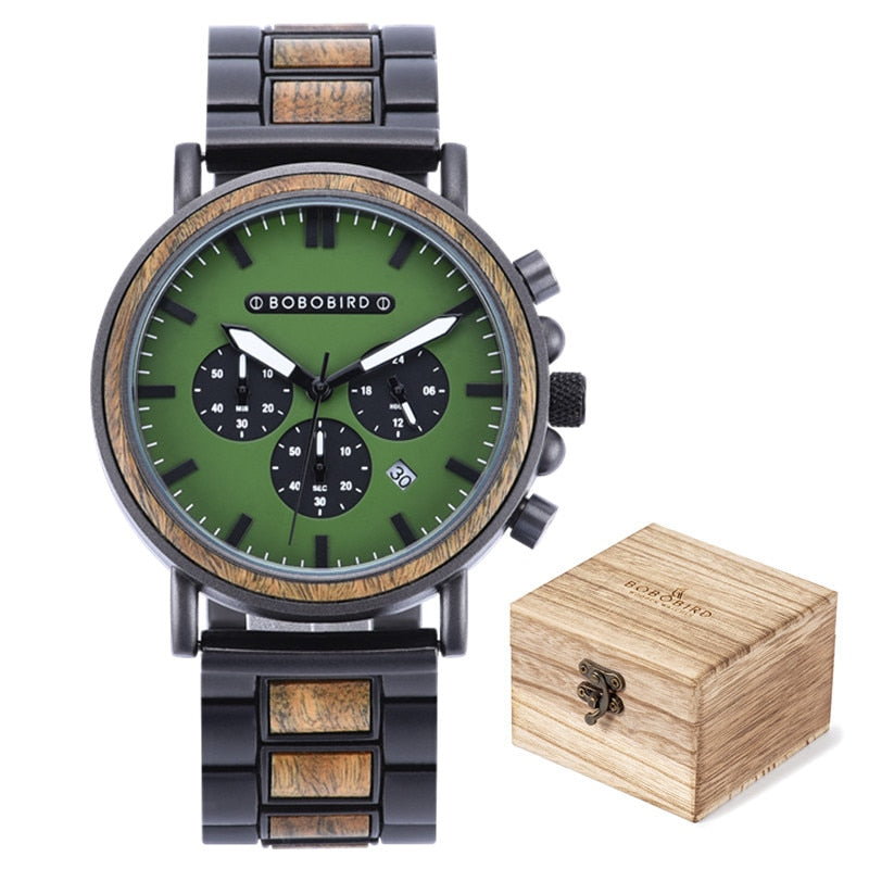 BOBO BIRD Wooden Watch Men Stopwatch Chronograph Luxury Stylish Show Date Wood Quartz Wristwatch Male Timepieces In Gift Box OEM