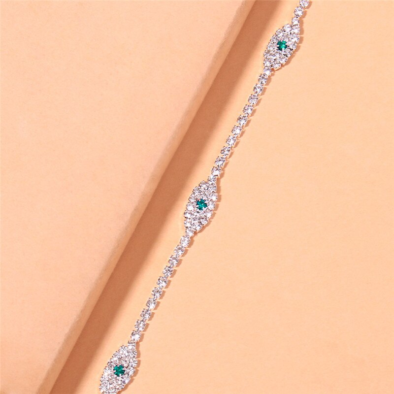 Huitan Green Eye Chain Anklet Bracelet Silver Color Crystal CZ Temperament Women&#39;s Foot Accessories Luxury Vintage Ankle Jewelry