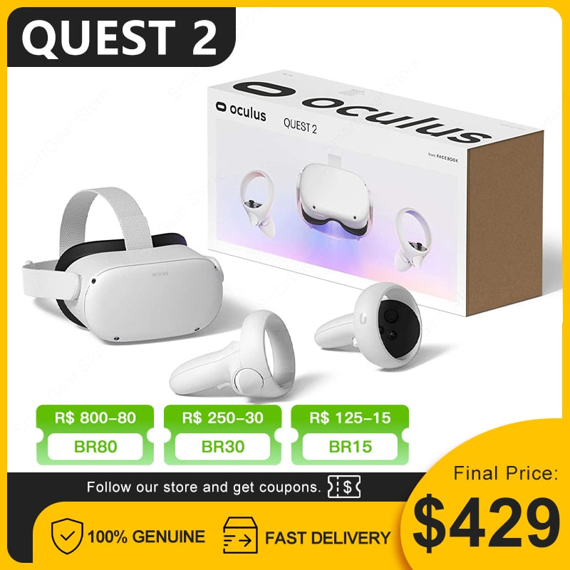 سماعة الرأس Meta/Oculus Quest 2 المتقدمة الكل في واحد للواقع الافتراضي VR تعرض وحدة تحكم ألعاب حسية جسدية بانورامية بسعة 128 جيجابايت/256 جيجابايت