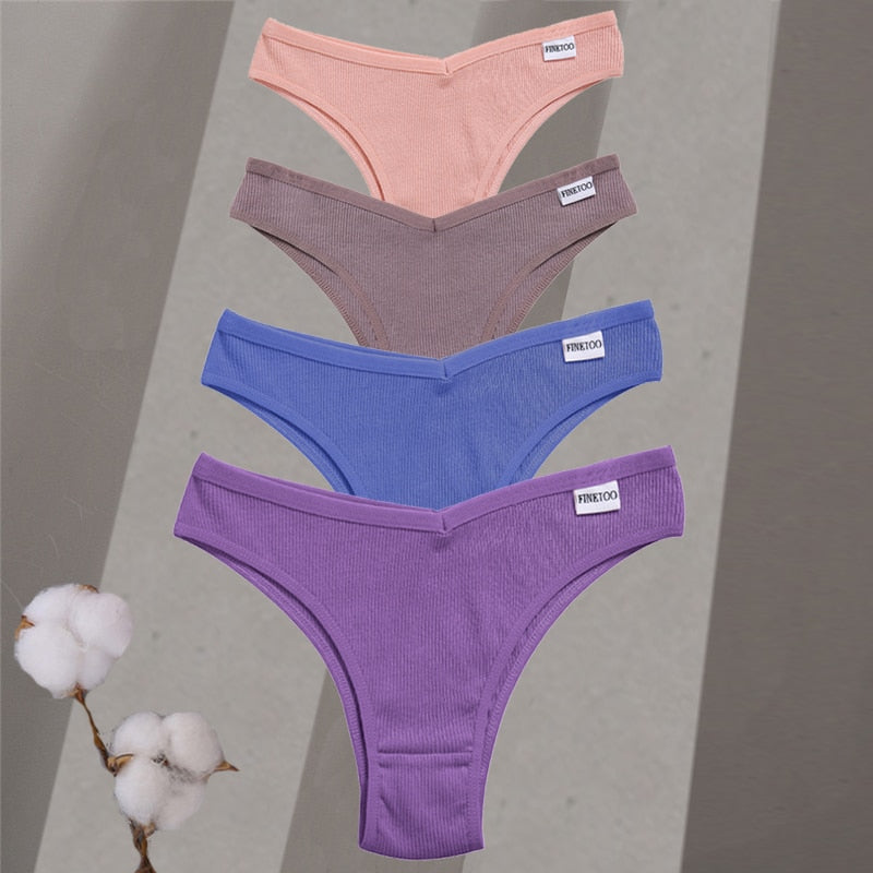 4Pcs/Set Women Cotton Brazilian Panties M-XL Low-Rise Solid Color Underwear Ladies Comfortable Underpants Girls Panty Intimates