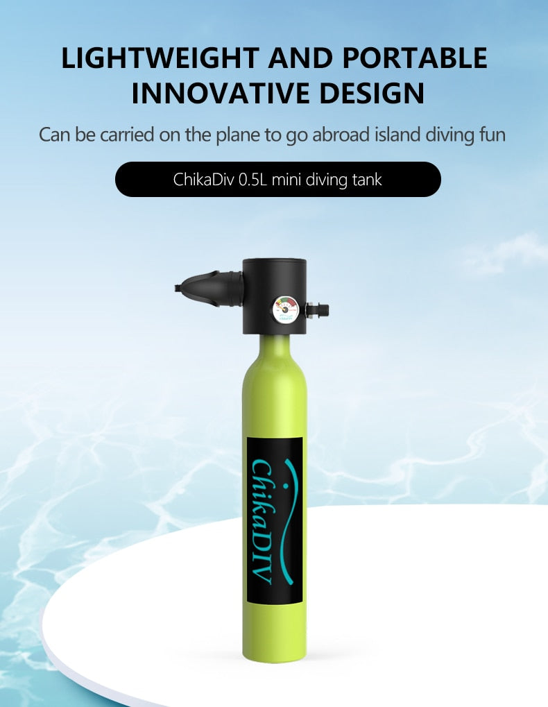 Chikadiv 0.5L Diving Snorkel Oxygen Scuba Diving Equipment Tank Mini Scuba Tank Oxygen Cylinder Smaco Snorkeling Bottle