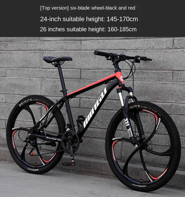 High Carbon Steel Frame Bicycle for Adult Shock-Absorbing Mountain Bike Variable Speed Double Disc Brake 26 in 24 in New