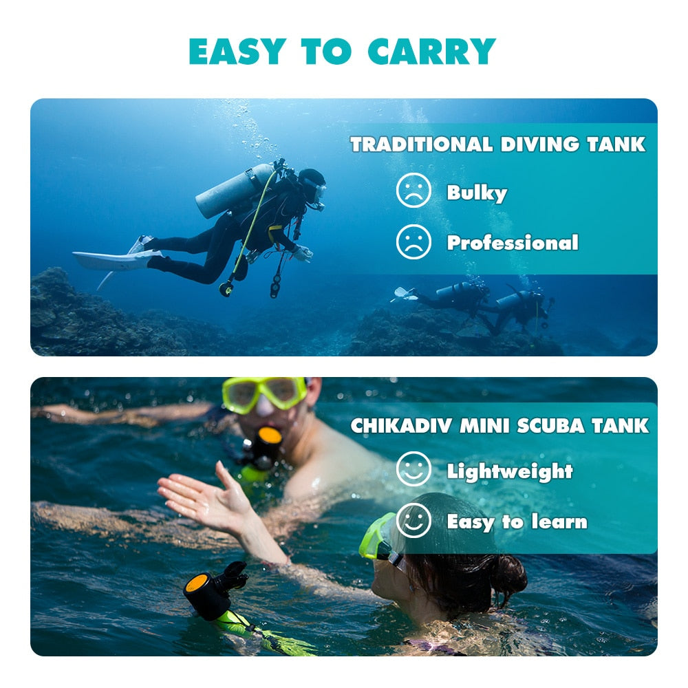 Chikadiv Mini Scuba Air Tank Equipment Snorkeling Scuba Diving Tank/Gear Diving Oxygen Cylinder Snorkel Dive Bottle Hand Pump