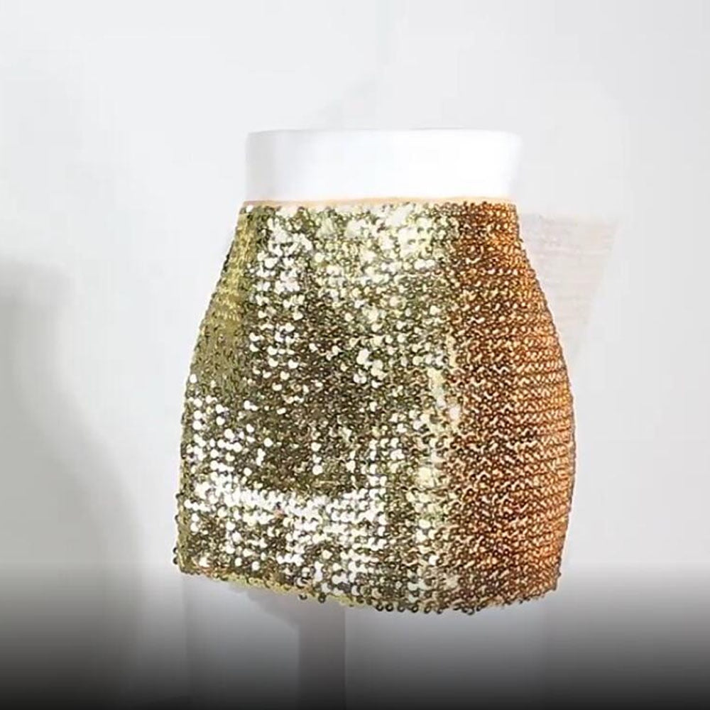 2 Ways Wear Fashion Bling Women Skirts Gold Sequined Mini Short Wrap Strapless Tops Bodycon Pencil Skirt faldas