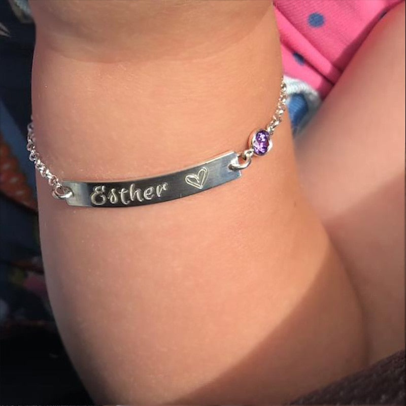 Personalized Baby Name Bracelet Toddler ID Year Date Bar Customed Bracelets For Kid Stainless Steel Jewelry Child Birthday Gifts